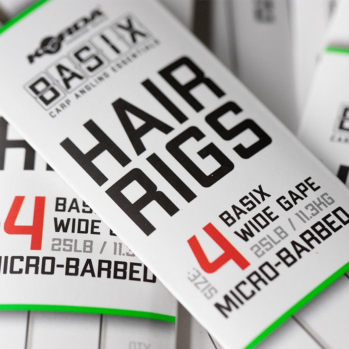 Korda Basix Ready Tied Hair Rigs Wide Gape Size 4