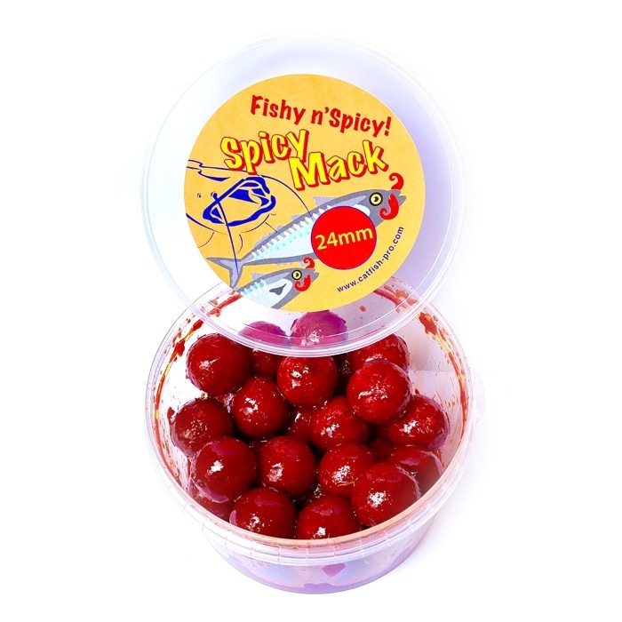 Catfish Pro Spicy Mack Boilies Tub Catfish Bait Angling Direct