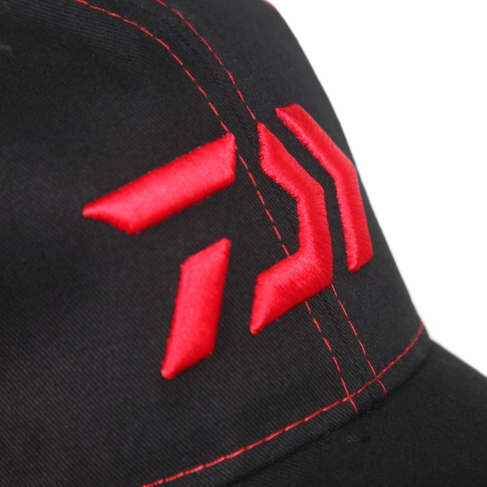Daiwa Black'N'Red Fishing Cap Close Up 1