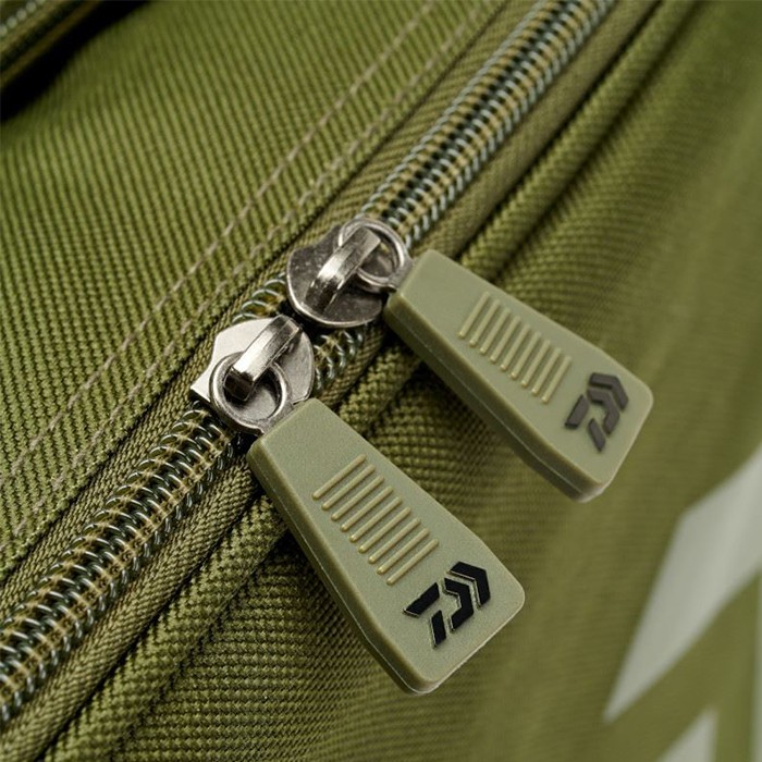 Daiwa Black Widow Compact Fishing Tackle Bag Close Up Zips