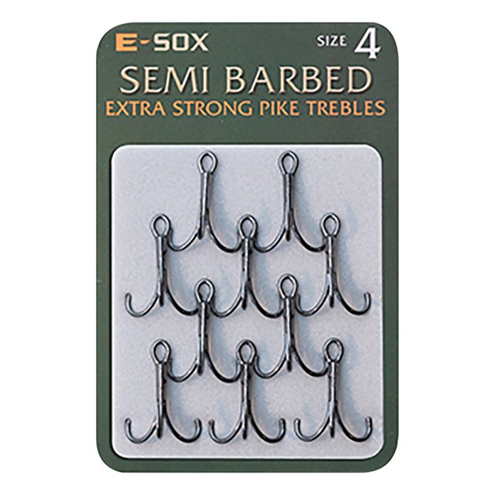 Drennan E-Sox Extra Strong Pike Fishing Trebles Semi Barbed 
Size 4