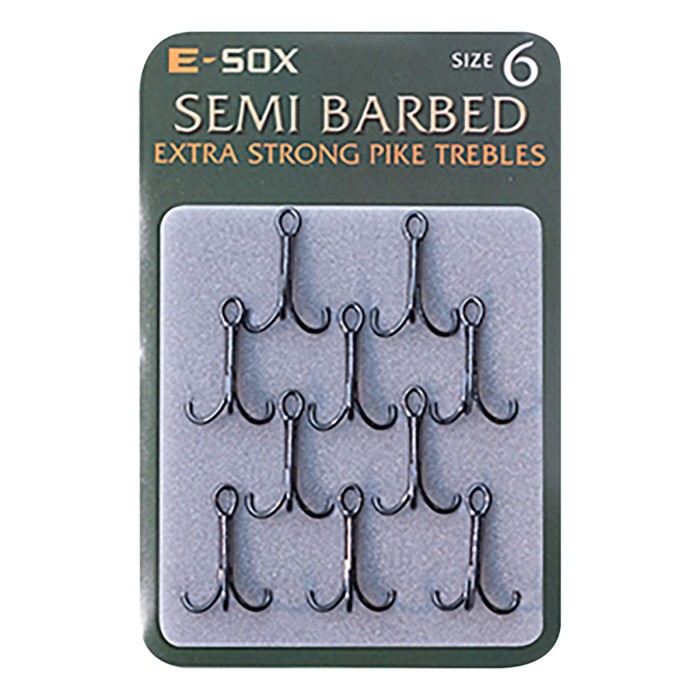 Drennan E-Sox Extra Strong Pike Fishing Trebles Semi Barbed Size 6