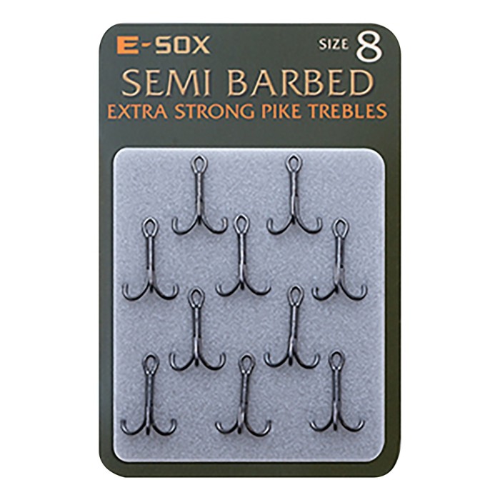 Drennan E-Sox Extra Strong Pike Fishing Trebles Semi Barbed Size 8
