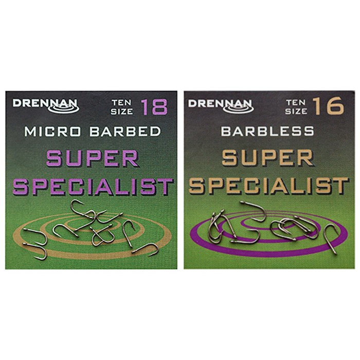 Drennan Super Specialist Fishing Hooks Micro Barbed and Barbless
