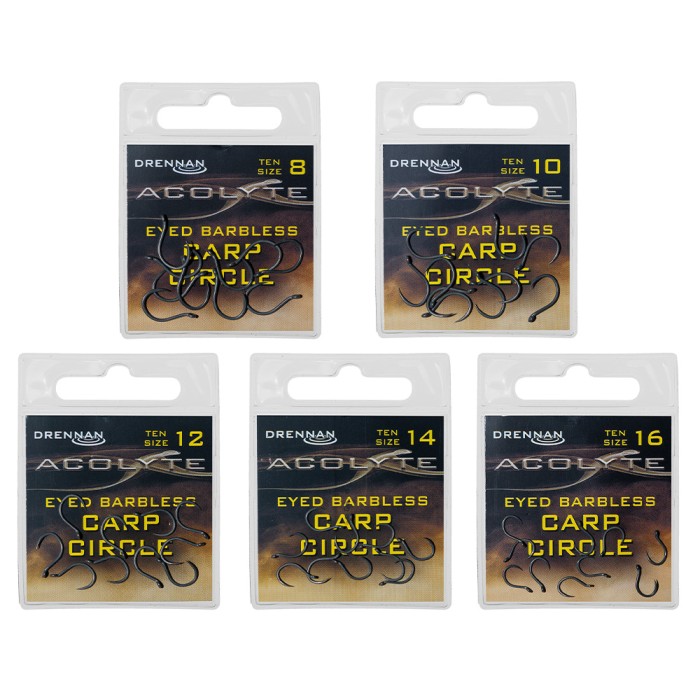Drennan Acolyte Eyed Barbless Carp Circle Fishing Hooks Sizes