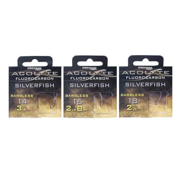 Drennan Acolyte Silverfish Hooks To Fluorocarbon - Barbless