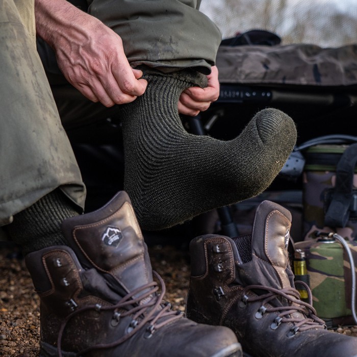 Heat Holder Olive Angling Outdoor Adult Socks In Use 1