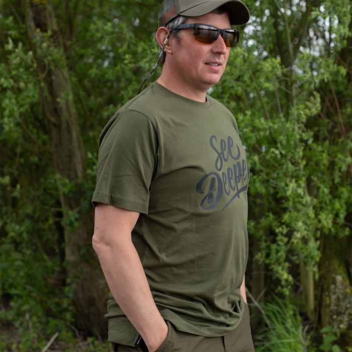 Fortis See Deeper Green Fishing T-Shirt In Use 1