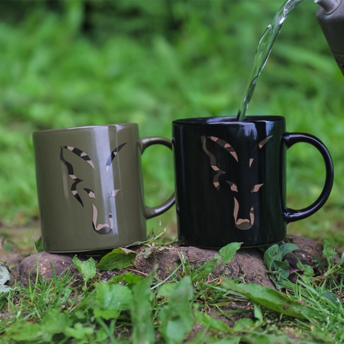Fox Black & Camo Head Ceramic Mug In Use
