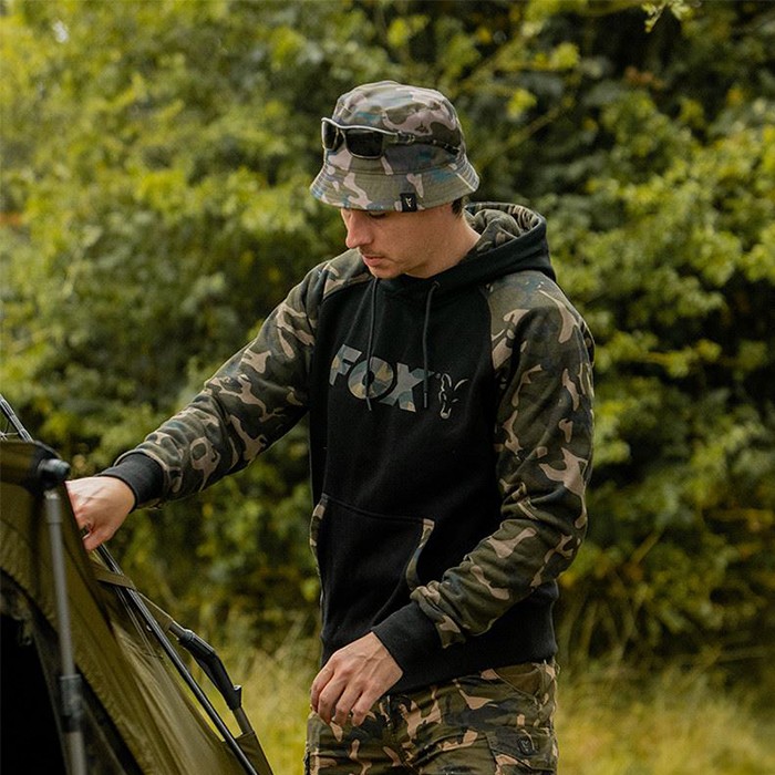 Fox Black Camo Raglan Fishing Hoodie In Use