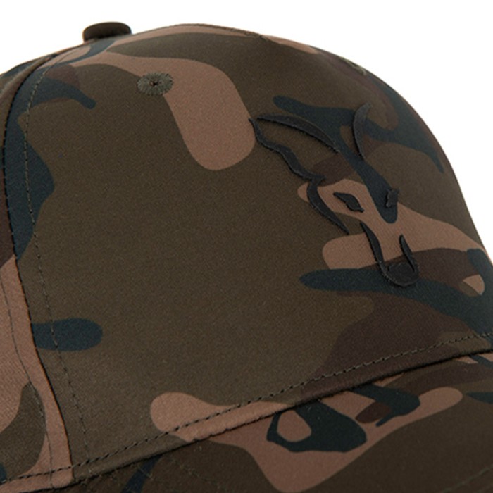 Fox Camo Baseball Fishing Cap Close Up Front