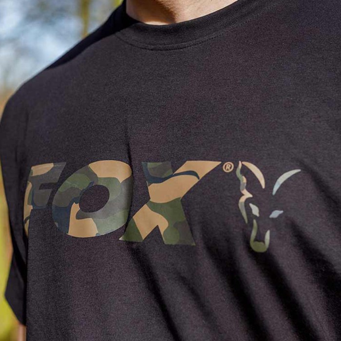 Fox Camo Logo Black T-Shirt Close Up 3
