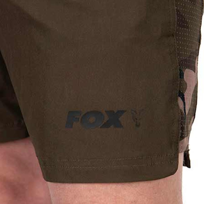 Fox Camo Logo Khaki Swim Shorts Close Up 2