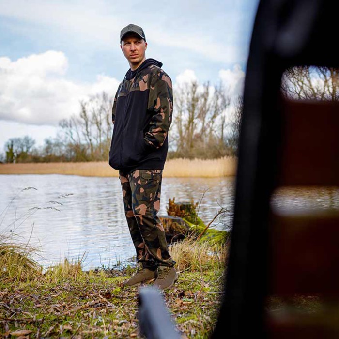 Fox Camo Logo Lightweight Split Zip Hoodie In Use 2