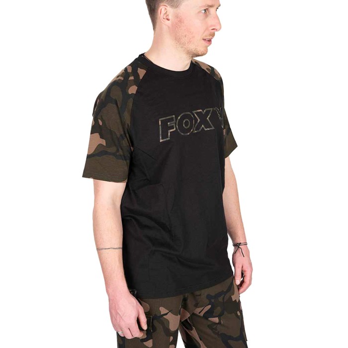 Fox Camo Logo Outline Black T-Shirt In Use 2