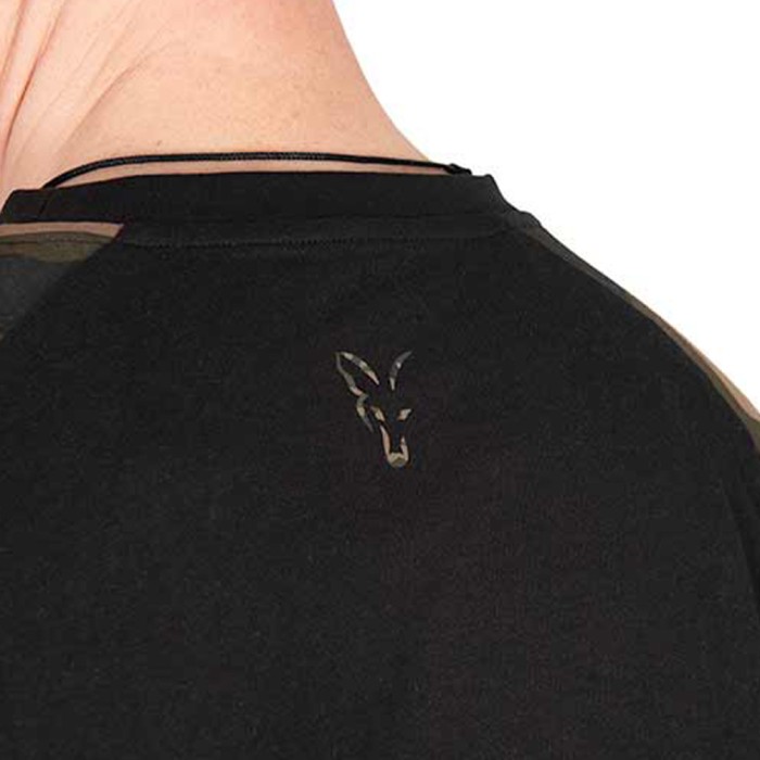 Fox Camo Logo Outline Black T-Shirt Close Up 1