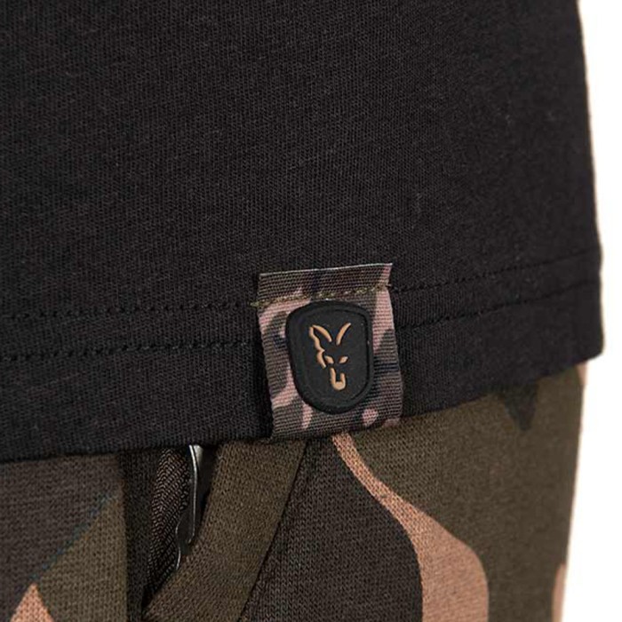 Fox Camo Logo Outline Black T-Shirt Close Up 4