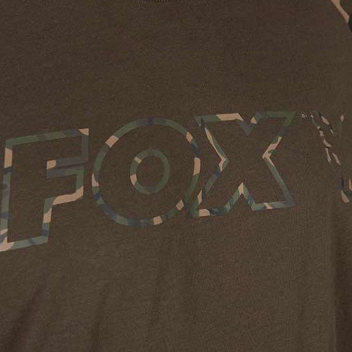 Fox Camo Logo Outline Khaki T-Shirt Close Up 3
