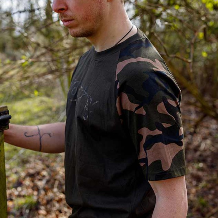 Fox Camo Logo Outline Khaki T-Shirt In Use 4