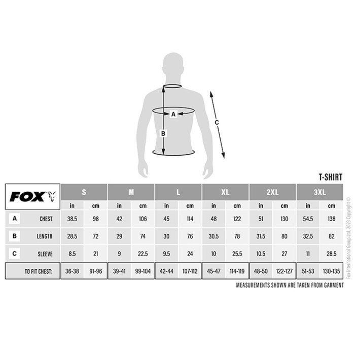 Fox Camo T-Shirt Size Guide