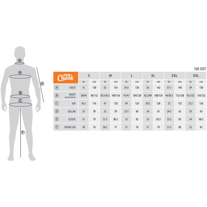 Fox Chunk 10K Khaki Salopettes Size Guide
