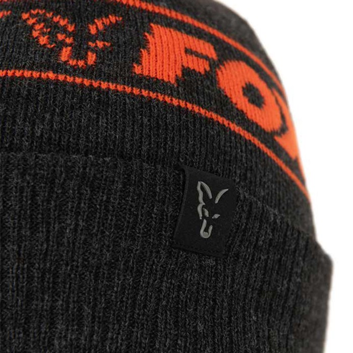 Fox Collection Black & Orange Beanie Close Up