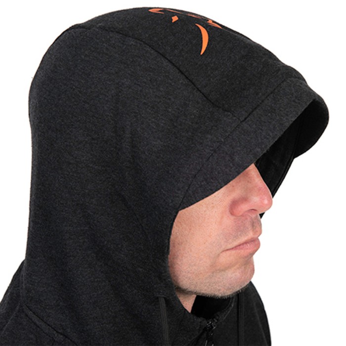 Fox Collection Black & Orange Lightweight Fishing Hoodie Close Up 1