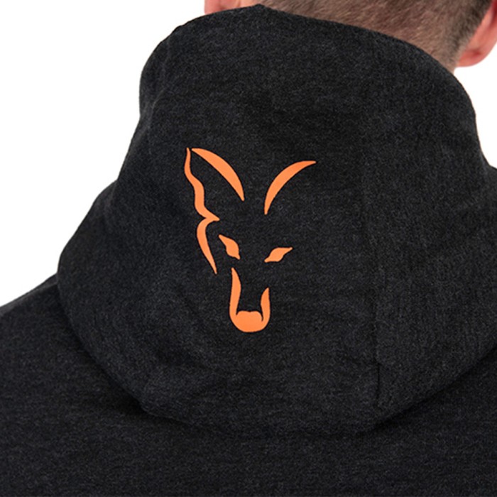 Fox Collection Black & Orange Lightweight Fishing Hoodie Close Up 2