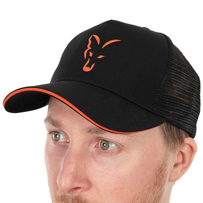 Fox Collection Black & Orange Trucker Fishing Cap Angled
