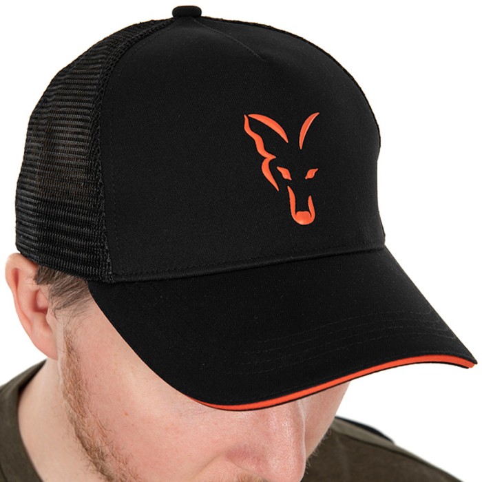 Fox Collection Black & Orange Trucker Fishing Cap