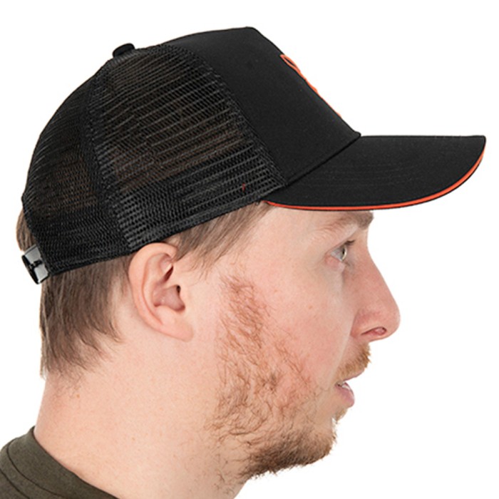 Fox Collection Black & Orange Trucker Fishing Cap Side View