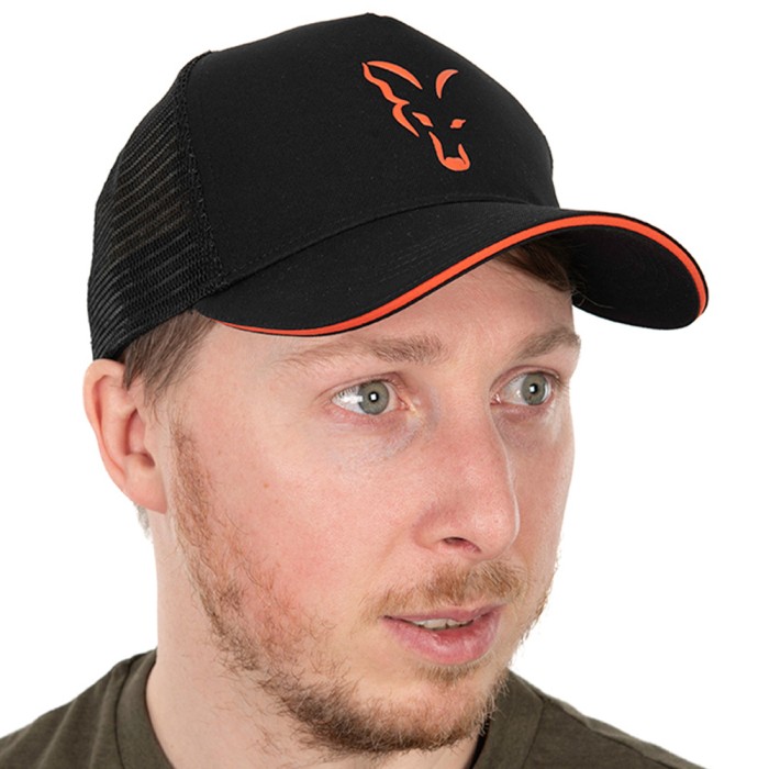 Fox Collection Black & Orange Trucker Fishing Cap Front