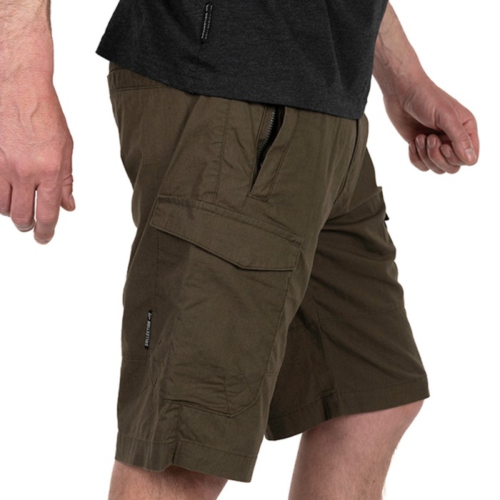 Fox Collection Green & Black Lightweight Cargo Fishing Shorts Side View