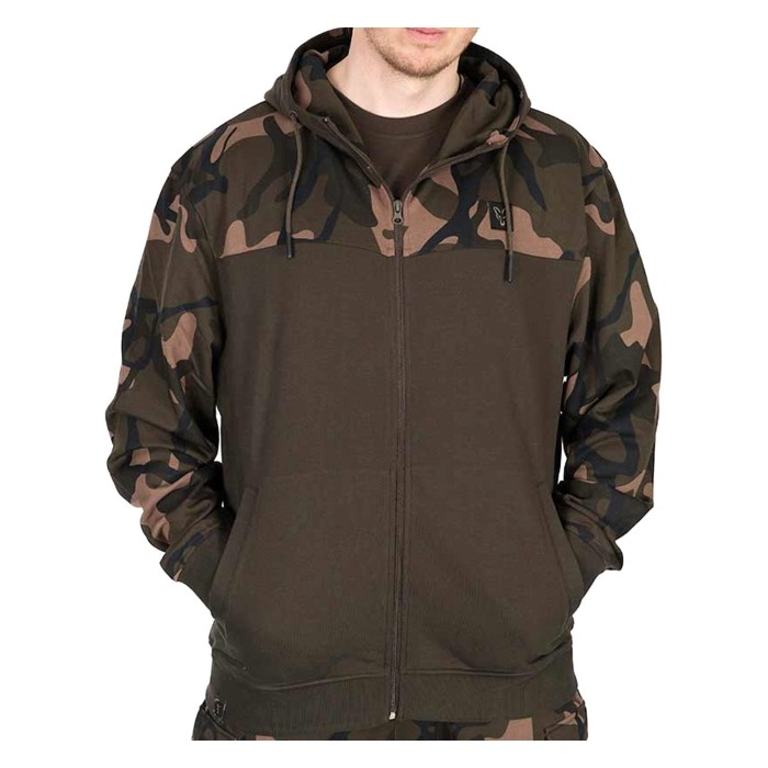 Fox Lightweight Khaki & Camo Split Zip Hoodie | Carp Fishing