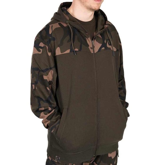 Fox Lightweight Khaki & Camo Split Zip Hoodie In Use 1