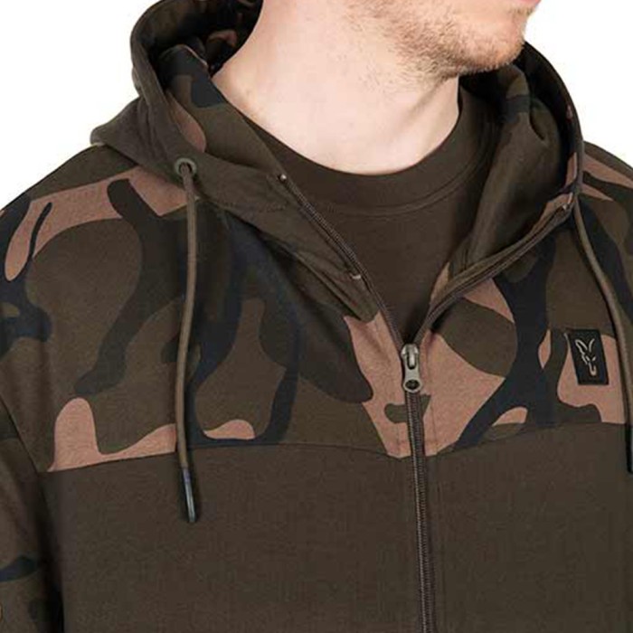 Fox Lightweight Khaki & Camo Split Zip Hoodie Close Up 1