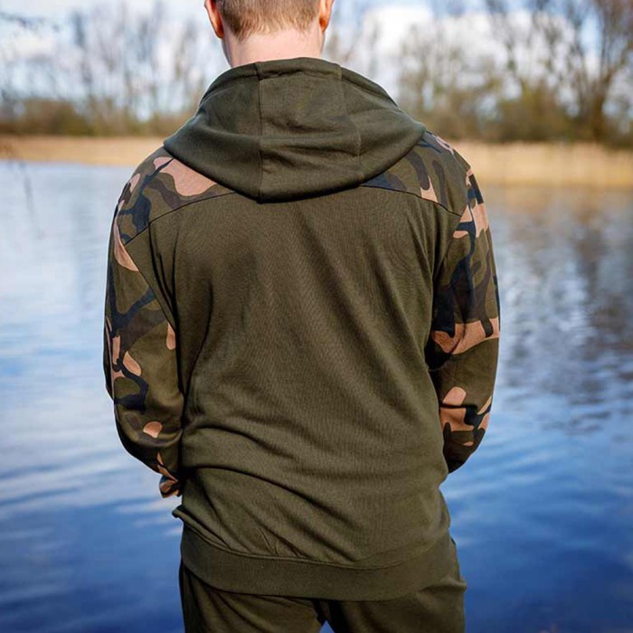 Fox Lightweight Khaki & Camo Split Zip Hoodie In Use 4