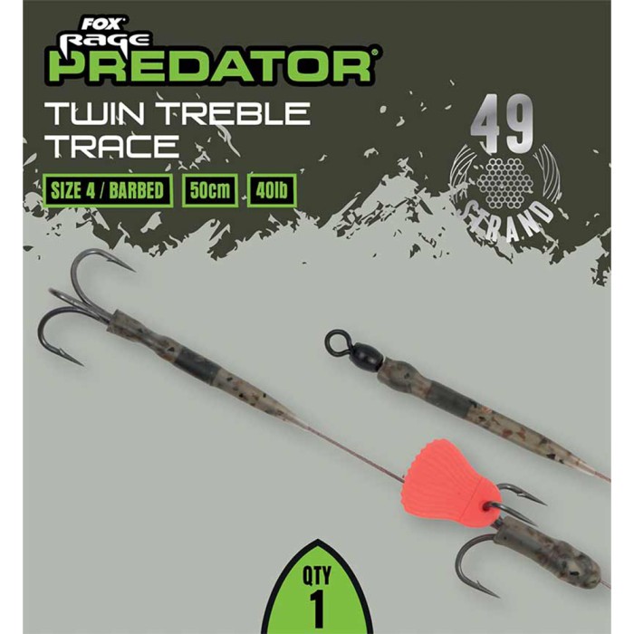 Fox Rage Predator Twin Treble Traces 52cm 40lb 2