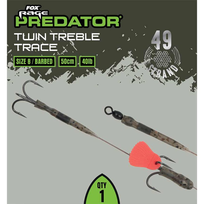 Fox Rage Predator Twin Treble Traces 52cm 40lb 3