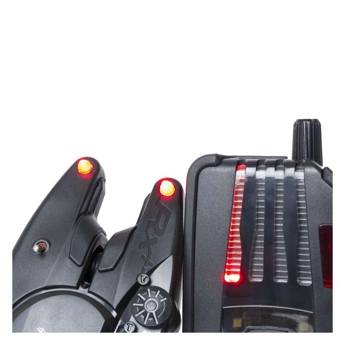 Fox RX+ 2 Rod Presentation Set Bite Alarm and Receiver LED Close Up 