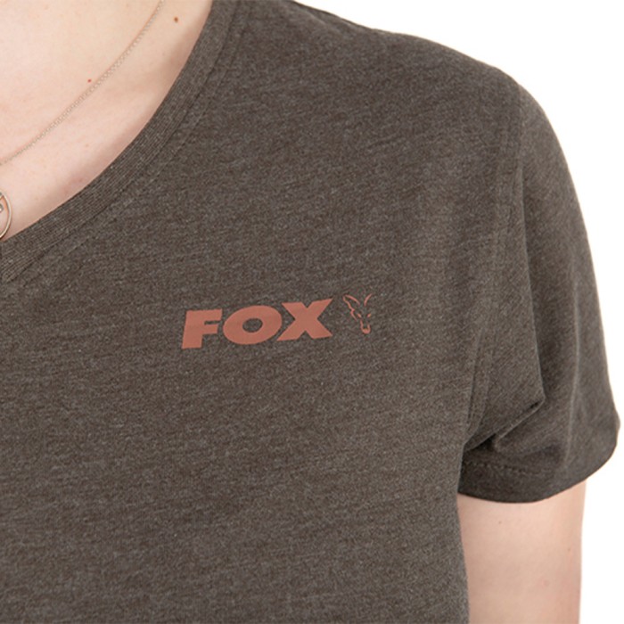 Fox Womans Fishing V Neck T-Shirt Close Up 3