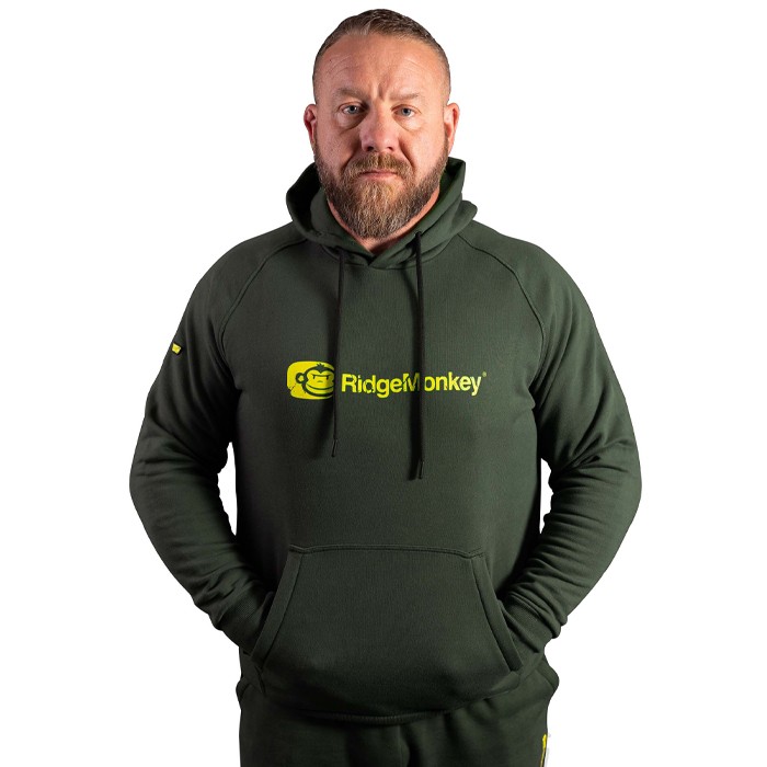 RidgeMonkey APEarel Dropback Heavyweight Fishing Hoodie Green Front