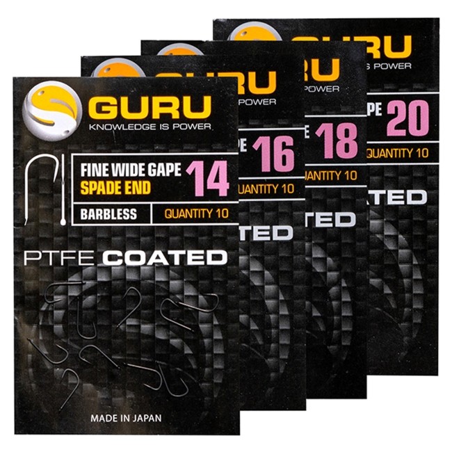 Guru Fine Wide Gape Spade End Hooks - Barbless