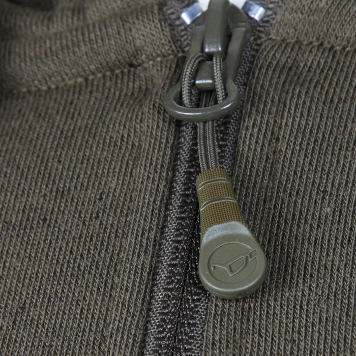 Korda Kore Olive Zip Fishing Hoodie Close Up Zip