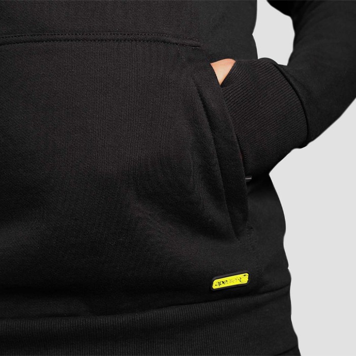RidgeMonkey APEarel Dropback Heavyweight Fishing Hoodie Black Close Up Pocket