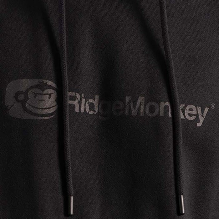 RidgeMonkey APEarel Dropback Heavyweight Fishing Hoodie Black Close Up Logo