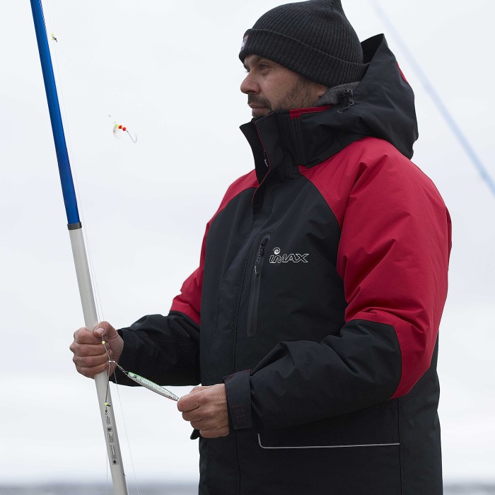 Imax Oceanic Thermo Fishing Suit Fiery Red/Ink In Use 1