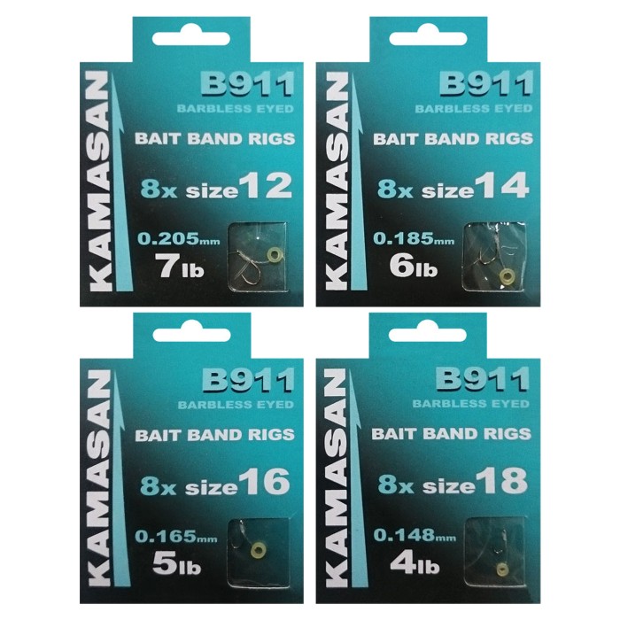 Kamasan B911 Hooks To Nylon with Bait Bands Sizes