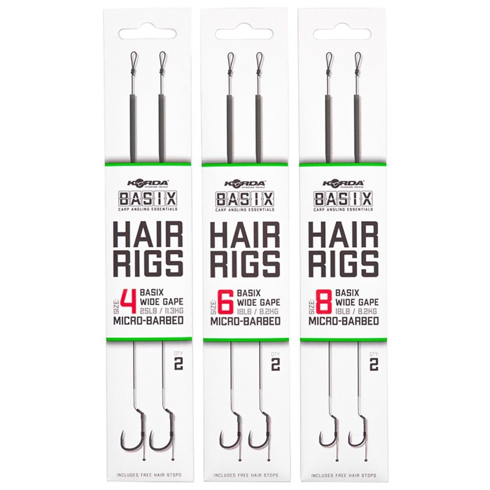 Korda Basix Ready Tied Hair Rigs Wide Gape