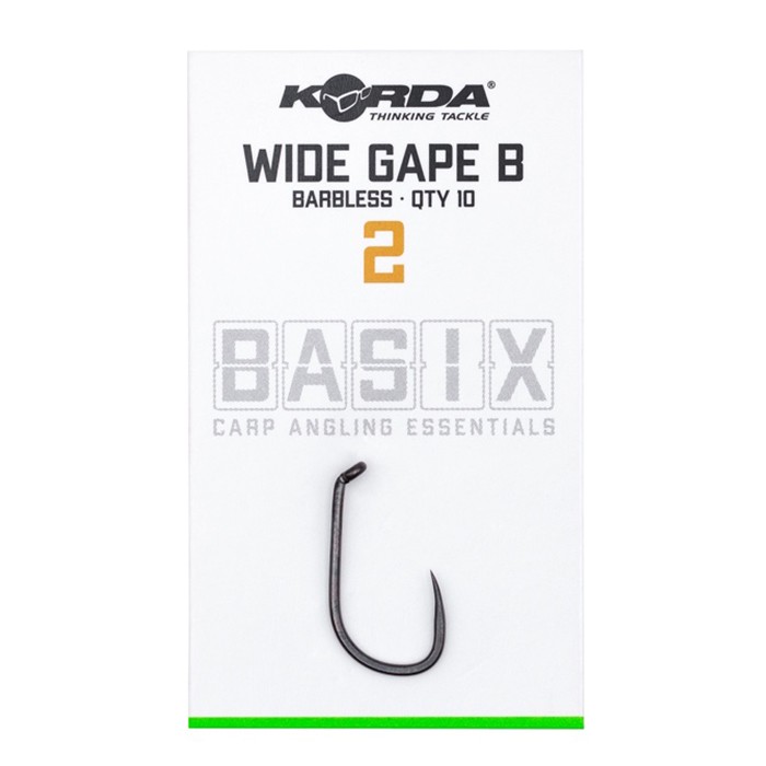 Korda Basix Wide Gape Hooks Size 2 Barbless